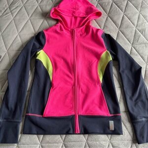 Zella Girl Full Zip Hooded Performance Athletic Jacket Large 10-12 Neon Pink
